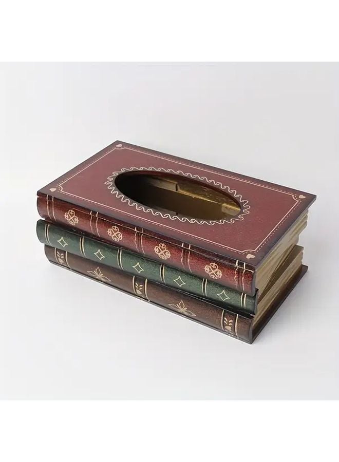 تصميم كتاب كلاسيكي أحمر حامل علبة المناديل الخشبية نمط زهري ديكور المنزل - Image 5